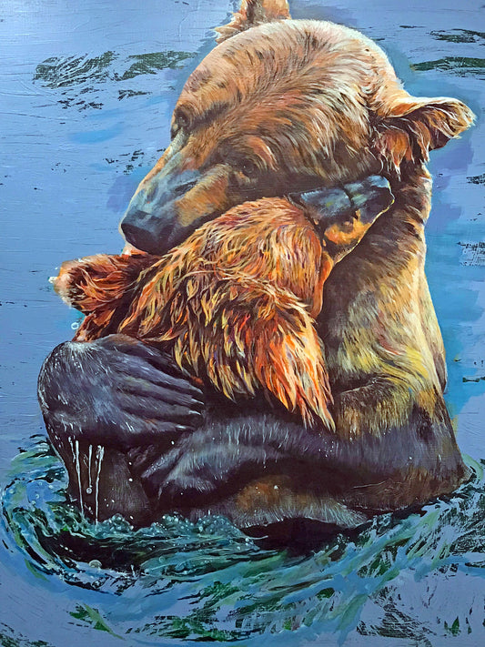 Grizzlies hugging_bears in water
