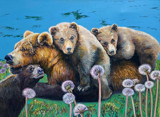 grizzlies in danger_bear cubs_water_dandelions in seed