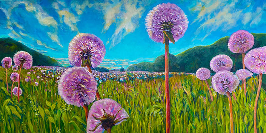 dandelions,field forest,Sirus clouds,