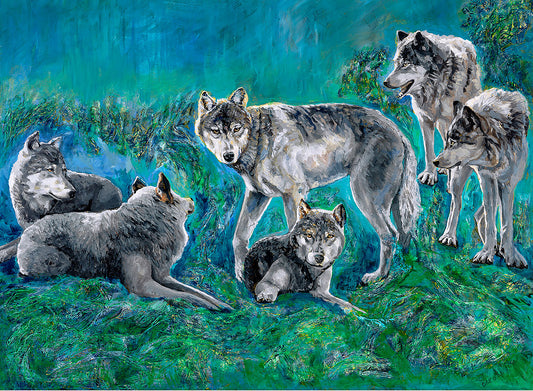Wolf alpha male., pup, female . Other wolves , abstract background, Texture, Blue